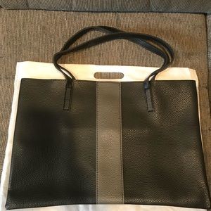 Black and gray leather Vince Camuto tote